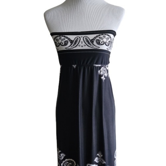 VENUS Bailey Blue Black and White Paisley Print Tube Dress - Picture 2 of 10